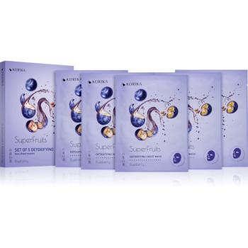 KORIKA SuperFruits Blueberry - Set of 5 Detoxifying Face Sheet Masks set de măști de față la un preț mai avantajos cu efect detoxifiant Blueberry