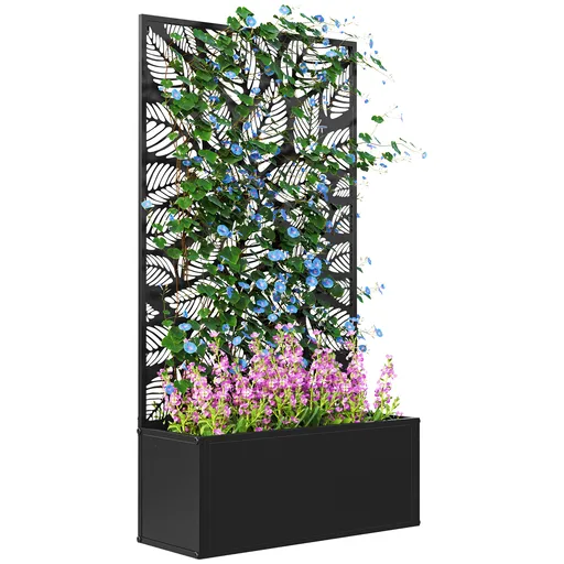 Outsunny Jardinieră cu Grilaj pentru Plante Cățărătoare cu Montare pe Perete sau Independent, 61x23x113 cm, Negru | Aosom Romania