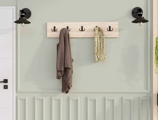 Cuier de perete, Hanah Home, Beşli, 80x17x1.8 cm, Maro