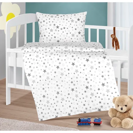 Lenjerie de pat pentru copii Bellatex din bumbac Agata Stars gri, 90 x 135 cm, 45 x 60 cm