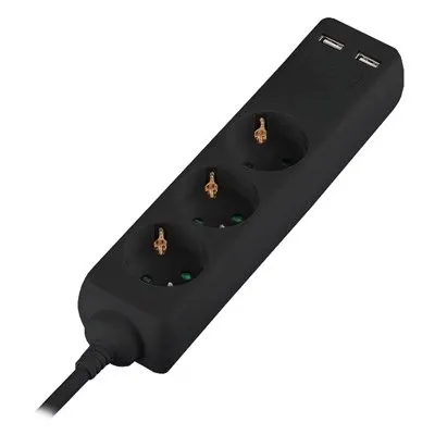 Prelungitor 3 cai + 2USB 5M(3G1.5MM2) negru V-TAC SKU-8777