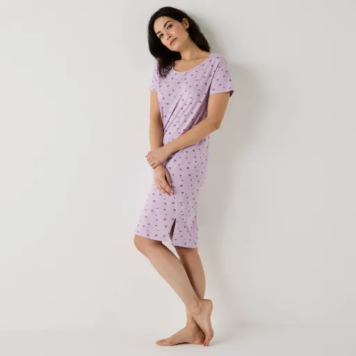 Cămașă de noapte scurtă cu mâneci scurte și imprimeu floral