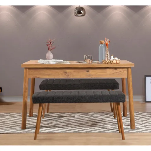 Set masa si 2 banci, Hanah Home, Costa 1053, Pin Atlantic / Antracit