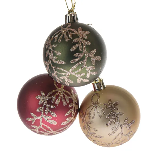 Set de decorațiuni de Crăciun Golden Leaves, 3bucăți, diametru 6 cm, plastic