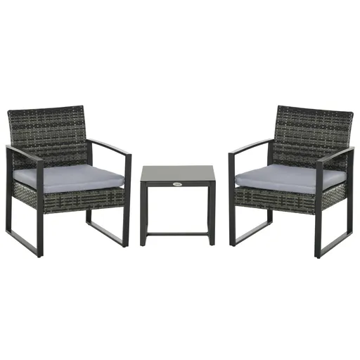 Set de mobilier de grădină Outsunny din ratan pentru 2 persoane, Set de mobilier de balcon din poliratan, Set de mobilier de balcon cu pernuțe, Grădin