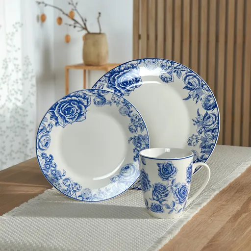 Set de veselă Rose albastru cu 3 piese