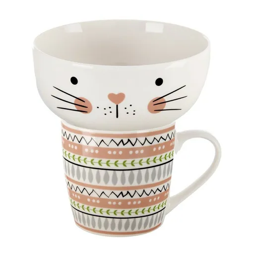 Orion Cană din porțelan cu farfurie Pisică, 0,35 l