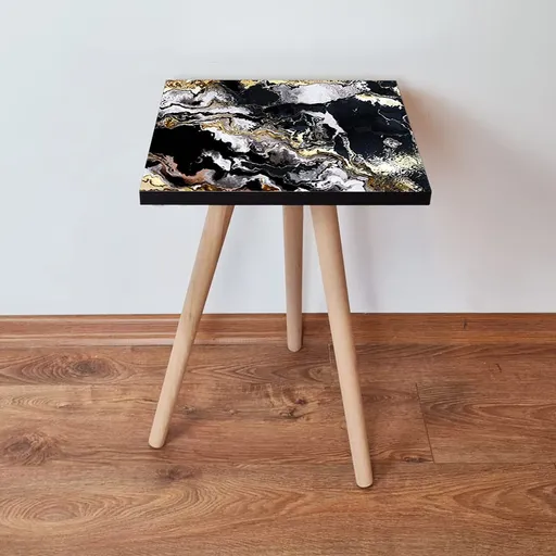 Masuta, Hanah Home, Shp159, 35x42x35 cm, Negru / Alb / Auriu