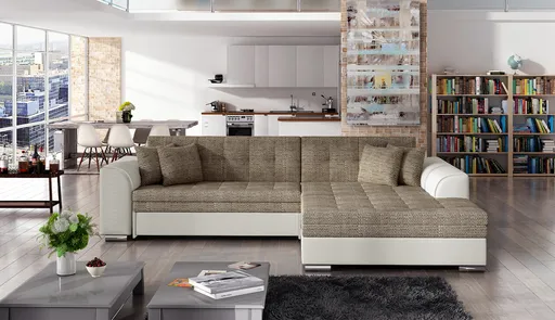 Coltar extensibil dreapta 4 locuri, ELTAP, Sorento, 296x194x78 cm, lemn/poliester, bej inchis/bej