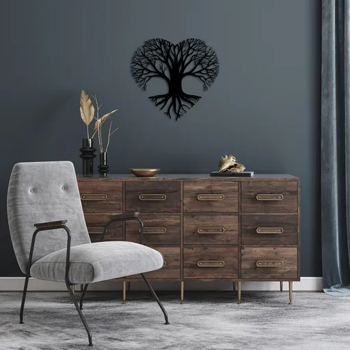 Decoratiune de perete, Love Tree, Dimensiune: 50 x 54 cm, Negru