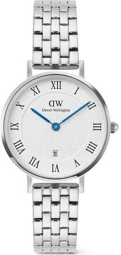 Daniel Wellington Petite 28 Roman Numerals Date 5-Link White Silver DW00100859