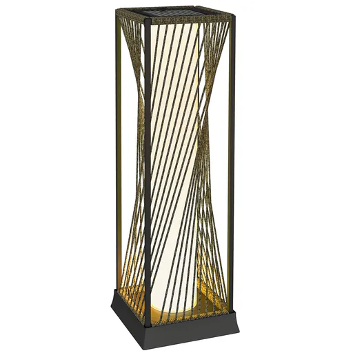 Outsunny Lampă solară în picioare din rattan cu senzor de lumină 25 LED-uri, stil Boho, IP44, rezistentă la stropire, Negru+Gri | Aosom Romania