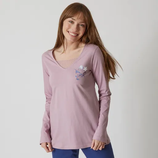 Top de pijama cu mânecă lungă și imprimeu floral