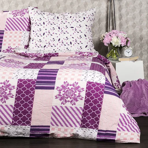 Lenjerie de pat bumbac crep 4Home Patchwork violet, 140 x 220 cm, 70 x 90 cm