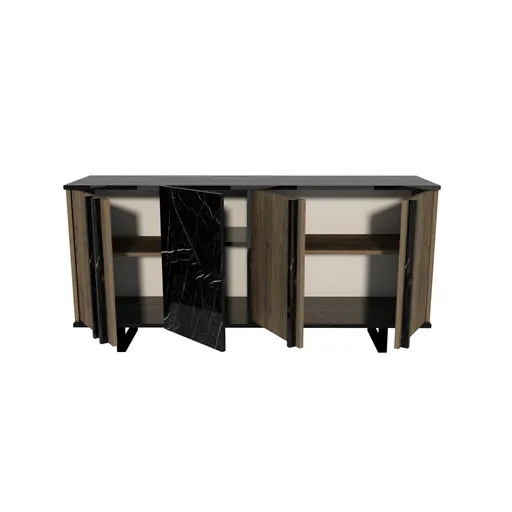 Masuta de cafea, Hanah Home, Gold Line, 80x80x40 cm, Nuc / Negru