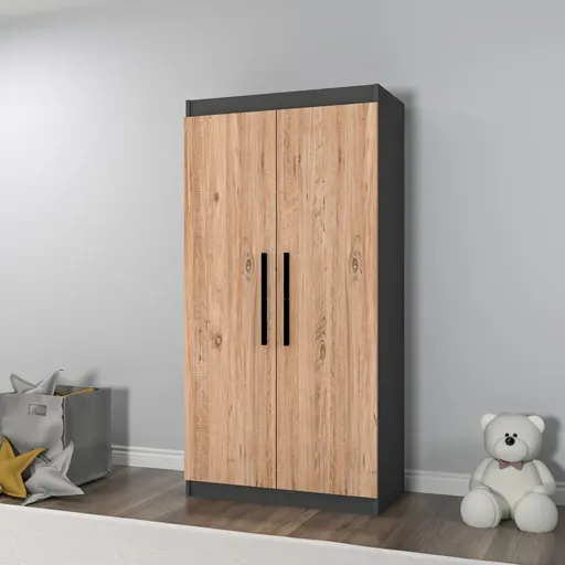 Dulap pentru haine, Hanah Home, Akser, 90x180x45 cm, Pin Atlantic / Antracit