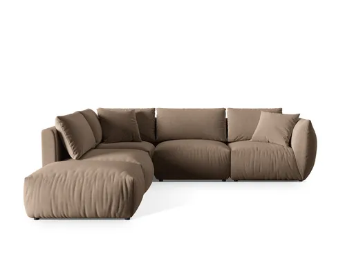 Coltar modular stanga 4 locuri, Chris-184, Micadoni Home, 295x290x80 cm, catifea, maro deschis