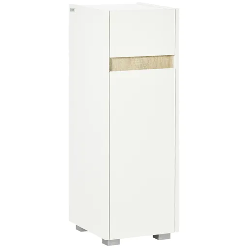 Kleankin Dulap de Baie cu Sertar și Spațiu de Depozitare, Raft Reglabil, din Lemn, 30x33x88 cm, Alb | Aosom Romania