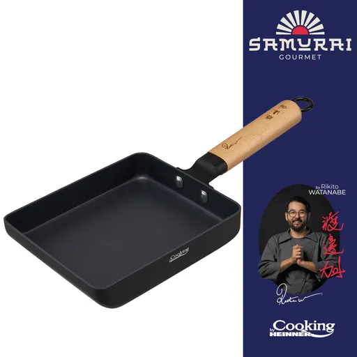 Tigaie Jade, Samurai Gourmet by Rikito Watanabe si Cooking by Heinner, 18x15x3.4 cm, aluminiu, negru/natur