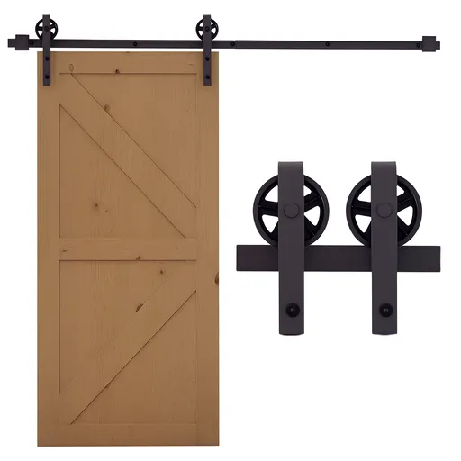 HOMCOM Kit Usa Glisanta 100kg max din Otel Carbon, pentru Usi Glisante cu Sina, 2 Manere, 2 Opritoare Usa, 2 Opritoare Podea, 183x4x0.6 cm