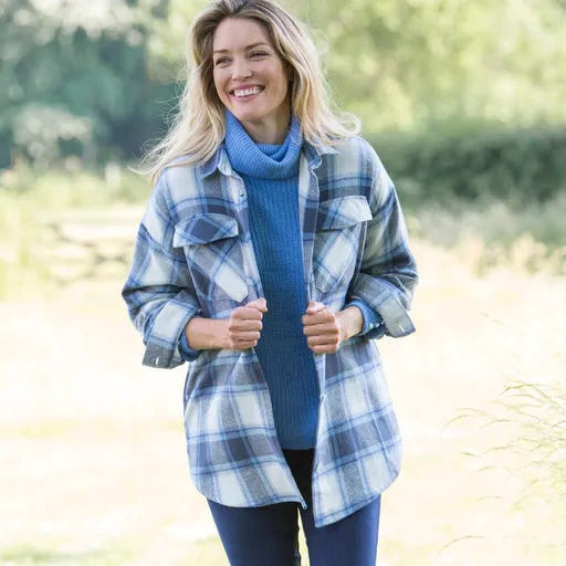 Jachetă cu cămașă în carouri, flanelă pieptănată