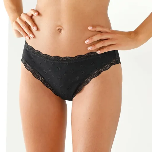 Set de 3 chiloți midi cu talie înaltă din bumbac elastic și dantelă