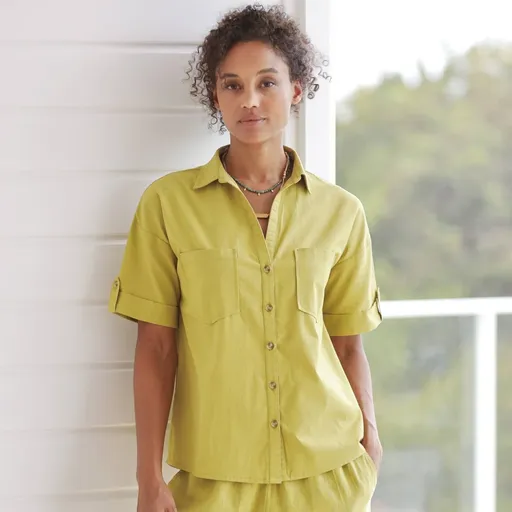 Cămașă cu mânecă scurtă din amestec de bumbac și in