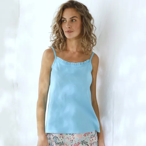 Top de pijama de culoare solidă cu volane