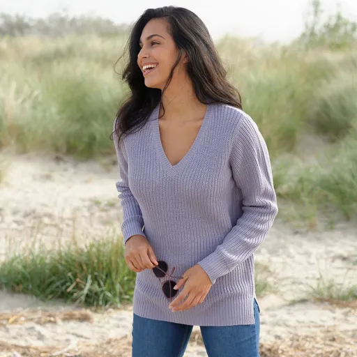 Pulover tunică cu decolteu în V