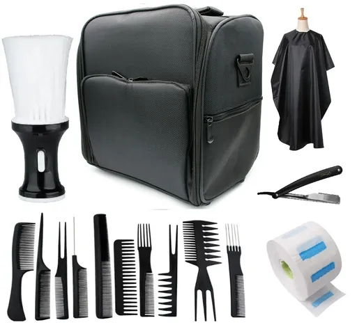 Set Kit Frizerie - Geanta, Brici, Set 10 Piepteni, Pamatud, Guler, Pelerina