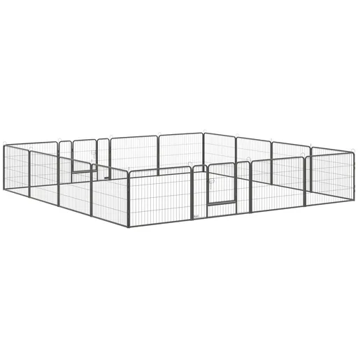PawHut Țarc Modular pentru Animale Domestice, 16 Panouri din Oțel, 2 Uși cu Zăvor, 80x60x1.5 cm, Negru | Aosom Romania