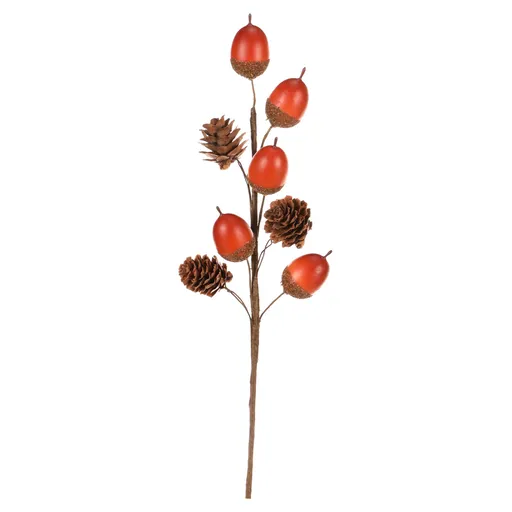 Ramură artificială de toamnă Ghinde și conuri depin nuanța ruginiu, 32 cm, arămiu