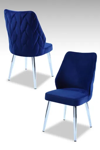 Set scaune 4 piese, Hanah Home, Pufi, PAL, Albastru Sax / Crom