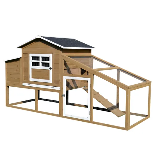 Cotet PawHut, cuibar si zona ingradita, 200x80x105cm, maro | Aosom Romania