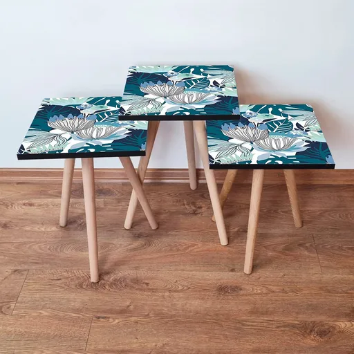 Set masute 3 piese, Hanah Home, 3Shp210, Alb / Negru / Bleumarin / Albastru