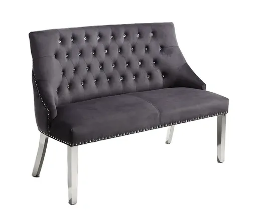 Canapea de Asteptare Cristallo 132cm, pentru Coafor, Velur Grafit, Picioare Metalice Cromate