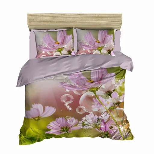 Lenjerie de pat dubla King (FR), 3 piese, L'essentiel Maison, 114, Green / Lilac / White