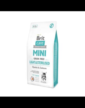 BRIT Care Grain Free Mini light &amp; sterilised rabbit &amp; salmon 7 kg hrana uscata caini adulti talie mica cu tendinta de ingrasare, somon si iepure