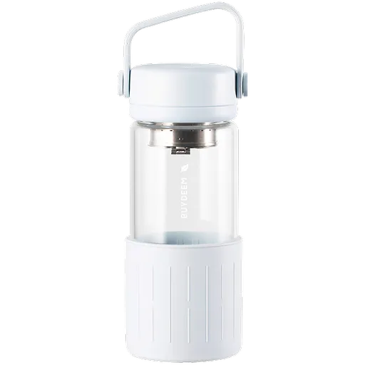 Sticla de ceai cu infuzor BUYDEEM DG42, 300 ml, Protectie silicon, Alb