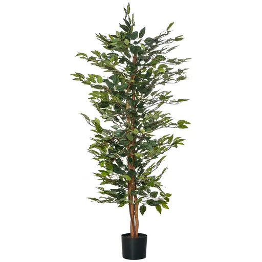 HOMCOM Plantă Ficus Falsă, Plantă Înaltă de 150cm, Plantă Artificială Decorativă pentru Interior și Exterior, Ø17x14.5 cm, Verde | Aosom Romania
