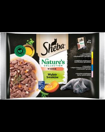 SHEBA Nature’s Collection Hrana umeda pentru pisici adulte, cu pui, curcan, ton si somon in sos 13x(4x85g)