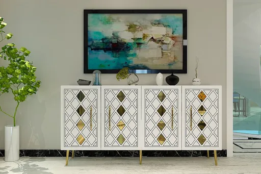 Consola, Hanah Home, Dome KB150, 150x75x35 cm, Alb/Auriu