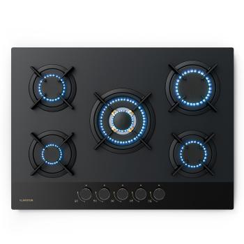 Klarstein Goldflame Nano plită pe gaz, 5 arzătoare din alamă, Strat Nano, GPL/gaz natural