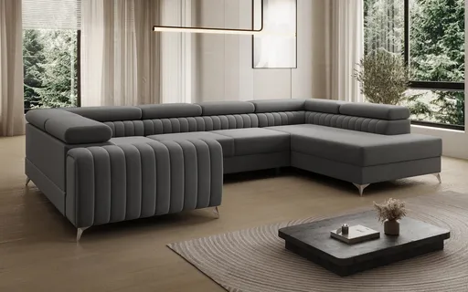 Coltar extensibil dreapta 6 locuri ELTAP, RT-04VE, Louis, 347x202x92 cm, lemn/poliester, gri inchis