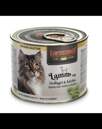 LEONARDO Superior Selection 200 g hrana umeda fara cereale pentru pisici adulte, cu miel, pasare si dovleac
