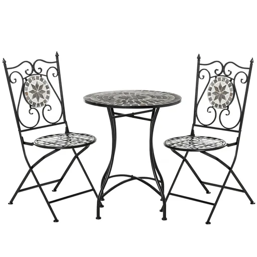 Outsunny Set grădină pentru 2 persoane Set mobilier balcon Masă mozaic+scaune pliabile Metal Placă ceramică Multicolor | Aosom Romania