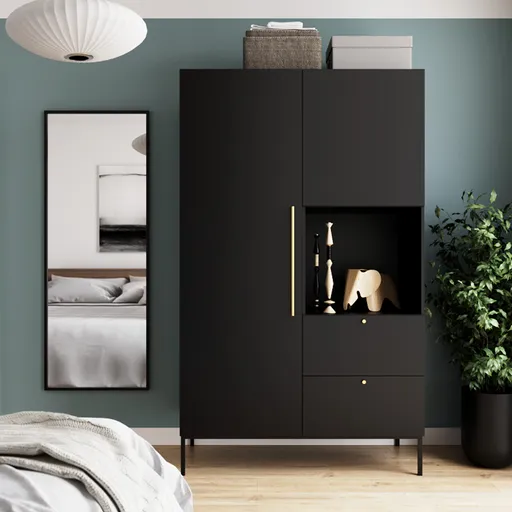 Dulap pentru haine ELTAP, Lanzzi, 120x60x200 cm, MDF laminat, negru/auriu