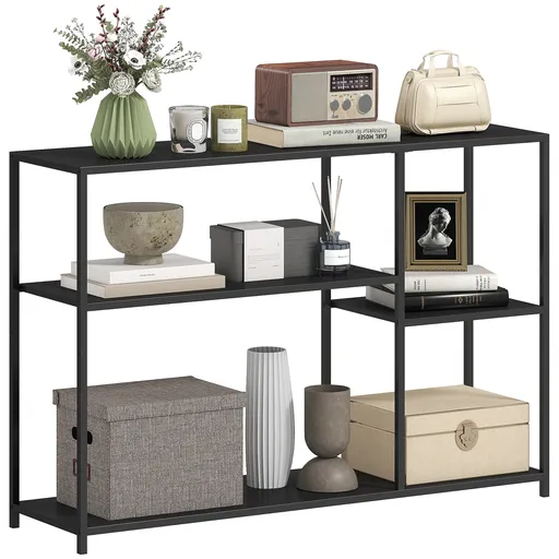 HOMCOM Consolă meuble îngustă cu 4 nivele stil industrial cadru din oțel, 110 x 30 x 75 cm, negru | Aosom Romania