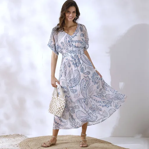 Rochie cu decolteu în V cu imprimeu