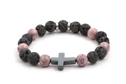 Agato Brățară cu mărgele din piatră de lavă, howlit și hematit MINK78 / 17